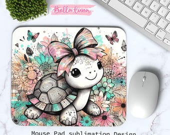 Cute Turtle Mouse Pad Sublimation Design, PNG (Digital Download)
