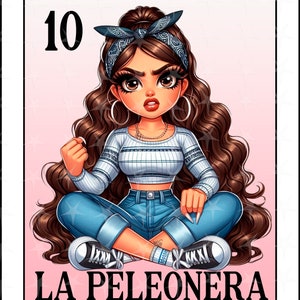 Carte Loteria en espagnol, Design par sublimation, La Peleonera chibi girl png, Téléchargement instantané, Design espagnol, LA PELEONERA, PNG Carte Loteria