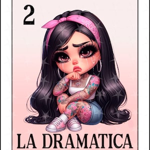 Carte Loteria en espagnol, Design par sublimation, La Damatica chibi girl png, Téléchargement instantané, Design espagnol, LA DRAMATICA, PNG Carte Loteria