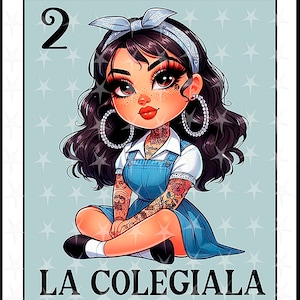 Carte Loteria en espagnol, Design par sublimation, Design numérique par sublimation, Téléchargement instantané, Design espagnol, La colegiala, loteria colegiala