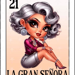 Tarjeta de lotería en español, diseño de sublimación, diseño La Gran Señora PNG, descarga instantánea, diseño en español, tarjeta de lotería española La Gran Señora