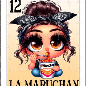 Carte Loteria en espagnol, conception numérique La Maruchan, téléchargement immédiat, conception espagnole, conception de sublimation de jolie fille, carte La Maruchan Loteria