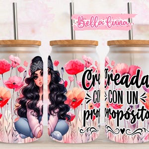 Bible Floral 16oz Libbey Glass Wrap, Creada con un propósito PNG Design, 16oz Glass Can Wrap Png, Glass Can Sublimation, Digital Download