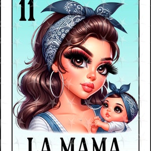Carte Loteria en espagnol, conception numérique La Mama, téléchargement immédiat, conception espagnole, conception de sublimation fille mignonne, carte La Mama png, La Mama
