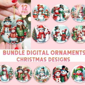 Vintage Christmas Ornaments PNG Bundle: Snowmen Designs (Digital Download