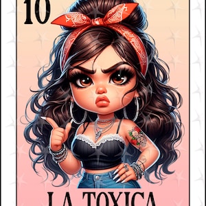 Carte Loteria en espagnol, Design par sublimation, La Toxica chibi girl png, Téléchargement instantané, Design espagnol, LA TOXICA, PNG Carte Loteria