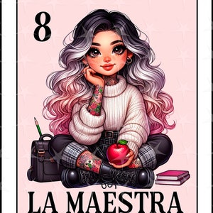 Tarjeta Loteria en español, Diseño de Sublimación, Diseño de Sublimación La Maestra, Descarga Instantánea, Diseño Español, La Maestra, Tarjeta Loteria PNG