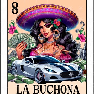 Cartão de loteria em espanhol, Design de sublimação, La Buchona chibi girl png, Download instantâneo, Design espanhol, LA BUCHONA, Cartão espanhol png