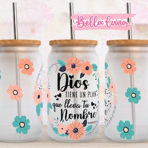 Spanische 16 Unze Libbey Glass Wrap, Dios tiene un plan Spanisches Design, 16 Unze Glasdosenentwurf, 16 Unze wickeln Sublimationsentwurf, digitaler Download