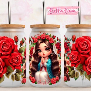 Virgen de Guadalupe 16oz wrap, Spaans schattig digitaal ontwerp, digitale download, 16oz sublimatieontwerp, schattige Chibi girl digitale wrap, Virgen