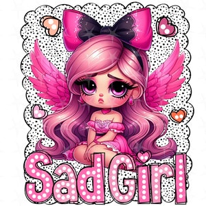Diseño PNG de sublimación de chica triste, diseño digital de sublimación, descarga instantánea, diseño de ángel triste, diseño de camisa png para sublimación, DTF y DTG