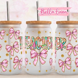 Lehrerin Coquette Bogen, 16 Unzen Libbey Glass Wrap, Coquette digitales Design, 16 Unzen Wrap Design, 16 Unzen Wrap Sublimationsdesign, digitaler Download, Bogen