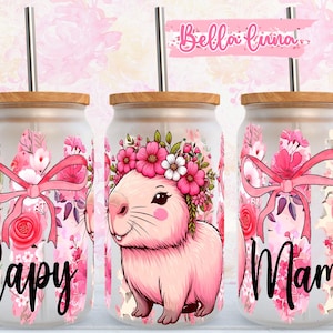 Capy Mom 16oz Wrap design, Spring Design Png, 16oz Glass Can Wrap, Design a sublimazione, Download digitale, Capybara coquette 16oz wrap, Mamma