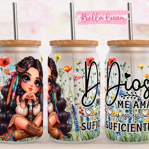 Spaanse bijbel 16oz wrap, Spaans digitaal ontwerp, digitale download, 16oz sublimatieontwerp, Chibi girl 16oz wrap, Dios me ama bijbelwrap