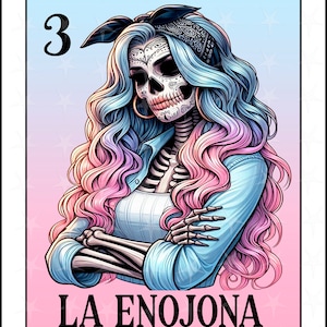 Carte Loteria en espagnol, Sublimation, Sublimation numérique, Téléchargement instantané, Design espagnol, Squelette mignon, Carte La Enojona