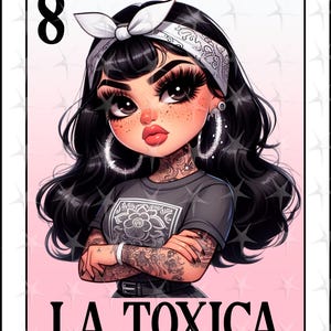 Carte Loteria en espagnol, Design par sublimation, La Toxica chibi girl png, Téléchargement instantané, Design espagnol, LA TOXICA, PNG Carte Loteria