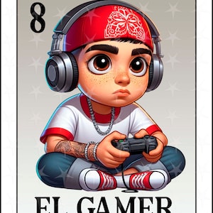 Carte Loteria en espagnol, design par sublimation, design El Gamer PNG, téléchargement immédiat, design espagnol, El Gamer, carte Loteria espagnole, Gamer
