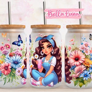 Inspirational 16oz Libbey Glass Wrap, Spring floral Glass Design Png, 16oz Glass Can Wrap, Glass Can Sublimation Wrap, Digital Download,