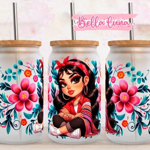 Floral Mexican Girl 16oz Wrap Sublimation Design (Digital Download)