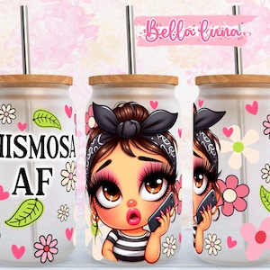 Spaanse schattige 16oz wrap, Chismosa AF digitale wrap, digitale download, 16oz sublimatieontwerp, sarcastisch citaatontwerp, Spaans Chibi-meisje wrap