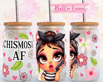 Chismosa AF 16oz Wrap: Spanish Chibi Girl Sublimation Design (Digital Download)