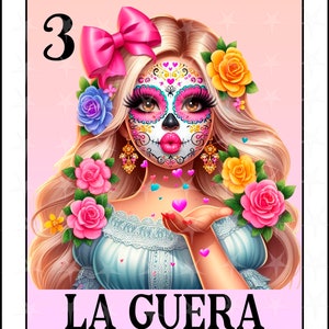 Tarjeta de loteria en español, Diseño de sublimación, Diseño digital de sublimación, Descarga instantánea, Diseño en español, Esqueleto lindo, Tarjeta de La Guera