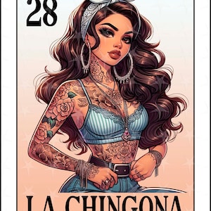 Loteriakaart en espanol, sublimatieontwerp, schattig La Chingona-ontwerp, direct downloaden, Spaans ontwerp, LA CHINGONA, Chibbi girl-loteriakaart