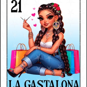 Carte Loteria en espagnol, design par sublimation, design mignon de La Gatalona, téléchargement immédiat, design espagnol, LA GASTALONA, fille chibbi Loteria