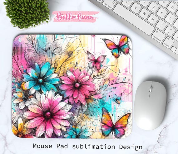 Watercolor Floral Mouse Pad: Butterfly PNG Design (Digital Download)