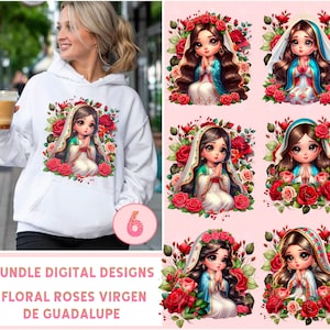 Virgen de Guadalupe Bundle PNG, Design de Sublimação, Design Floral Virgen de guadalupe, Download Instantâneo, Design Digital Floral, Virgencita