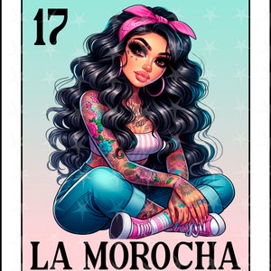 Carte Loteria en espagnol, Design par sublimation, La Morocha chibi girl png, Téléchargement instantané, Design espagnol, LA MOROCHA, PNG Carte Loteria