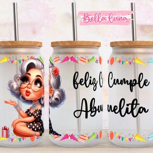 Feliz Cumple Abuelita 16oz wrap, schattig digitaal ontwerp, digitale download, 16oz sublimatieontwerp, schattige chibi girl digitale wrap, Cumpleaños