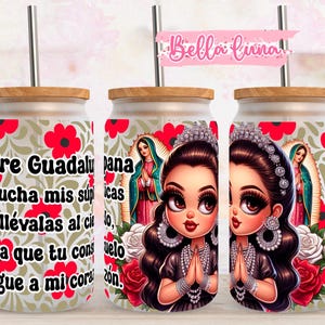 Virgen de Guadalupe 16oz wrap, Spaans schattig digitaal ontwerp, digitale download, 16oz sublimatieontwerp, schattige Chibi girl digitale wrap, Virgen