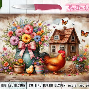 Conception de sublimation de planche à découper de cuisine de style campagnard, impression numérique de planche à découper, téléchargement numérique, planche à découper de maison de campagne PNG, ferme