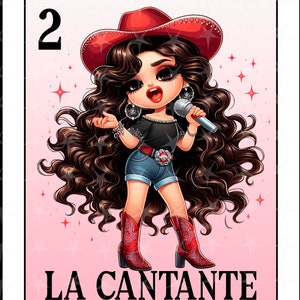 Carte Loteria en espagnol, Design par sublimation, La Cantante chibi girl png, Téléchargement instantané, Design espagnol, LA CANTANTE, PNG Carte Loteria