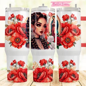 Envoltura digital Virgen de Guadalupe de 40 oz, diseño floral digital, diseño de sublimación de 40 oz, descarga instantánea, diseño de envoltura Virgen linda, envoltura de 40 oz