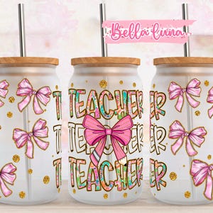 Lehrerin Coquette Bogen, 16 Unzen Libbey Glass Wrap, Coquette digitales Design, 16 Unzen Wrap Design, 16 Unzen Wrap Sublimationsdesign, digitaler Download, Bogen
