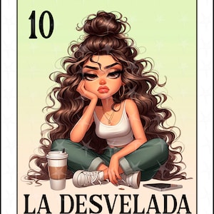 Carte Loteria en espagnol, Design par sublimation, La Desvelada chibi girl png, Téléchargement instantané, Design espagnol, LA DESVELADA, Carte espagnole Png