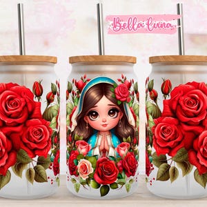 Virgen de Guadalupe 16oz wrap, Spaans schattig digitaal ontwerp, digitale download, 16oz sublimatieontwerp, schattige Chibi girl digitale wrap, Virgen