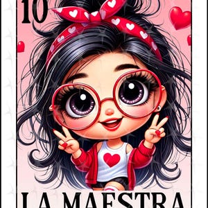 Carte Loteria en espagnol, design par sublimation, design La Maestra PNG, téléchargement immédiat, design espagnol, La Maestra, carte Loteria Saint-Valentin