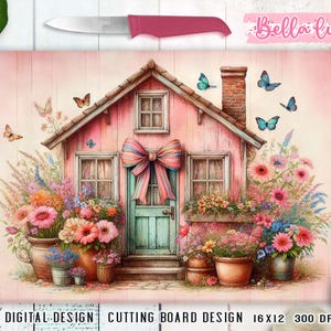 Design par sublimation de planche à découper de cuisine de style campagnard, impression numérique de planche à découper, téléchargement numérique, planche à découper de petite maison de campagne PNG