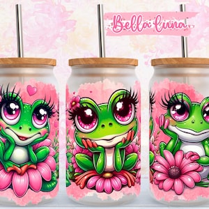 Conception d'emballage de grenouille mignonne 16 oz, conception d'emballage de grenouille, emballage de boîte en verre de 16 oz, conception de sublimation, téléchargement numérique, conception de grenouille 16 oz, conception de grenouille mignonne
