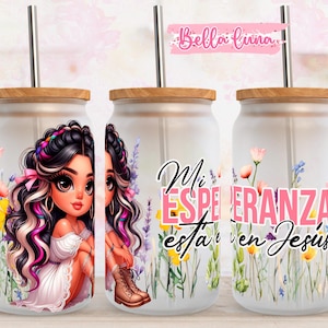 Spaanse bijbel 16oz wrap, Spaans digitaal ontwerp, digitale download, 16oz sublimatieontwerp, Chibi girl 16oz wrap, Mi esperanza esta en Jesus