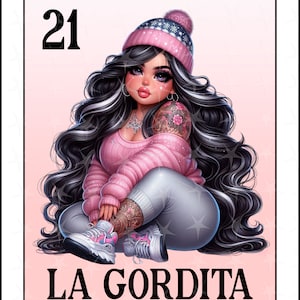 Carte Loteria en espagnol, Design par sublimation, La Gordita chibi girl png, Téléchargement instantané, Design espagnol, LA GORDITA, PNG Carte Loteria