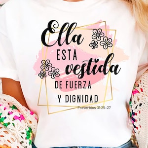 Design de sublimação da Bíblia em espanhol, Design digital religioso, Download digital, Design em espanhol, ella esta vestida de fuerza y dignidad,espanhol