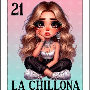 Carta della lotteria in spagnolo, Design a sublimazione, Design carino La Chillona, Download immediato, Design spagnolo, LA CHILLONA, Carta della lotteria Chibbi girl