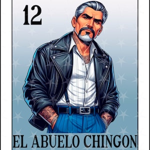 Loteriakaart en espanol, sublimatieontwerp, digitale kaart El Abuelo Chingon, Instant Download, Spaans ontwerp, El Viejo Chingon Loteria-kaart