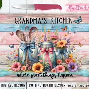 Cozinha estilo vintage, design de sublimação de tábua de corte, impressão digital de tábua de corte, download digital, cozinha da vovó, floral vintage