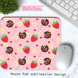 Erdbeer-Mauspad Sublimationsdesign, Candy-Mauspad PNG Design, Candy-Mauspad, digitaler Download, niedliches Erdbeer-Süßigkeits-Mauspad