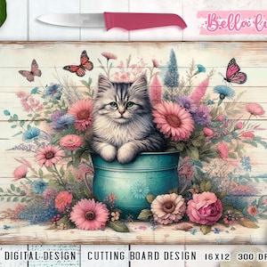 Conception de sublimation de planche à découper de cuisine, impression numérique de cuisine de chat mignon, téléchargement numérique, sublimation numérique de chat, conception numérique vintage
